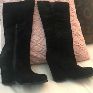 MIA- Black suede wedge knee-high boots 6.5